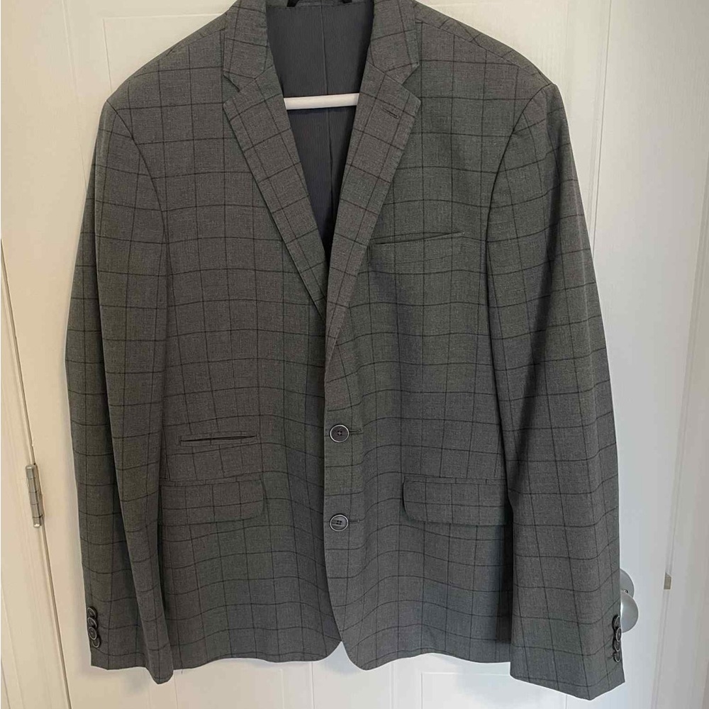 Kenneth Cole Men’s 2-Piece Gray Check Suit | Blazer & Pants | Size 40S